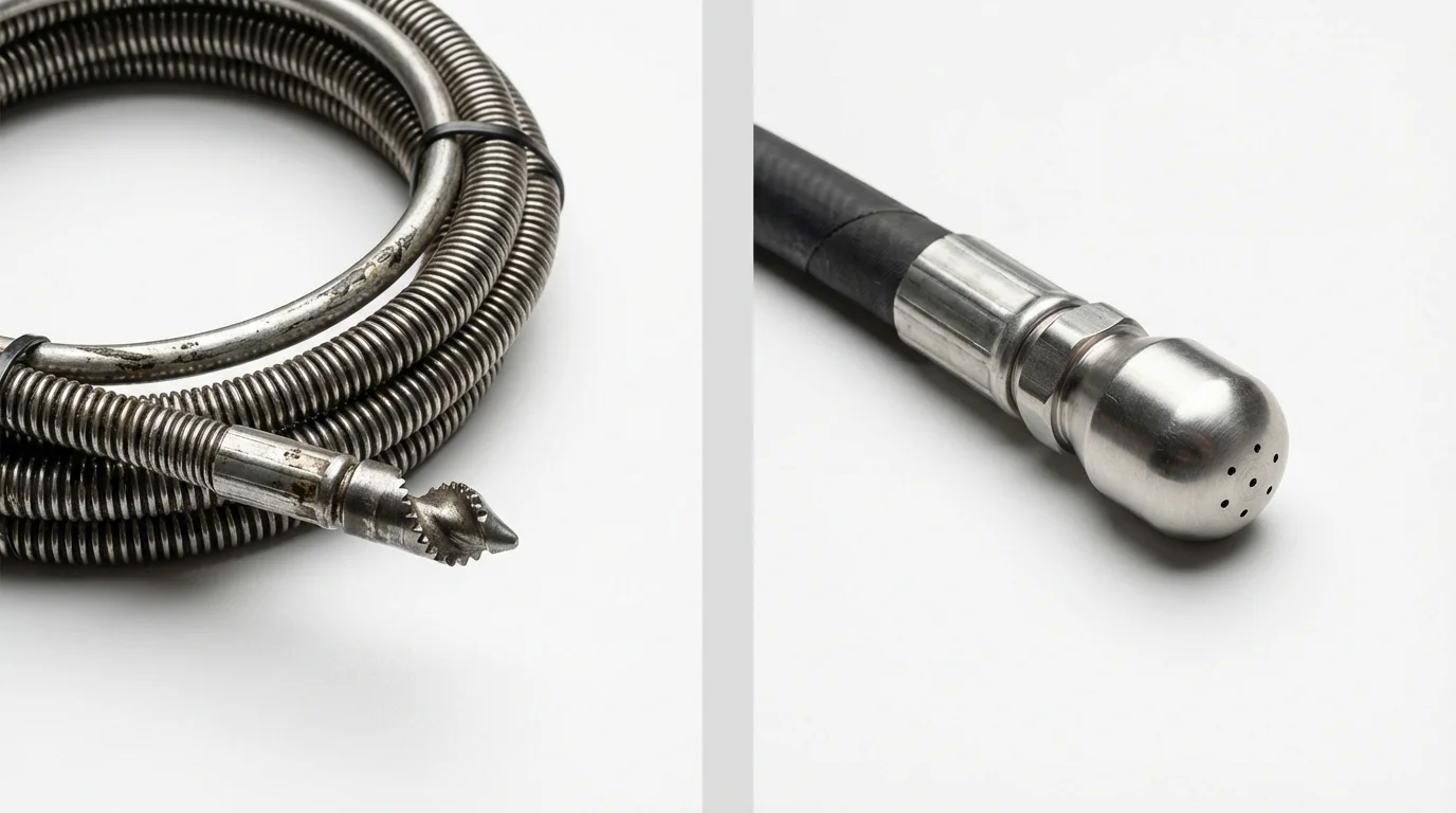 Drain snake cable and hydro jetting nozzle used for drain cleaning in Virden, IL