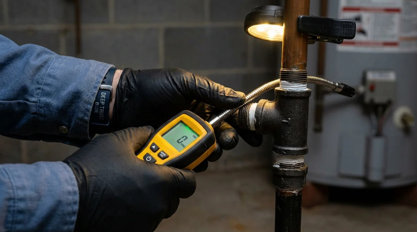 Gas leak detection with electronic sniffer by Johns Plumbing LLC in Virden