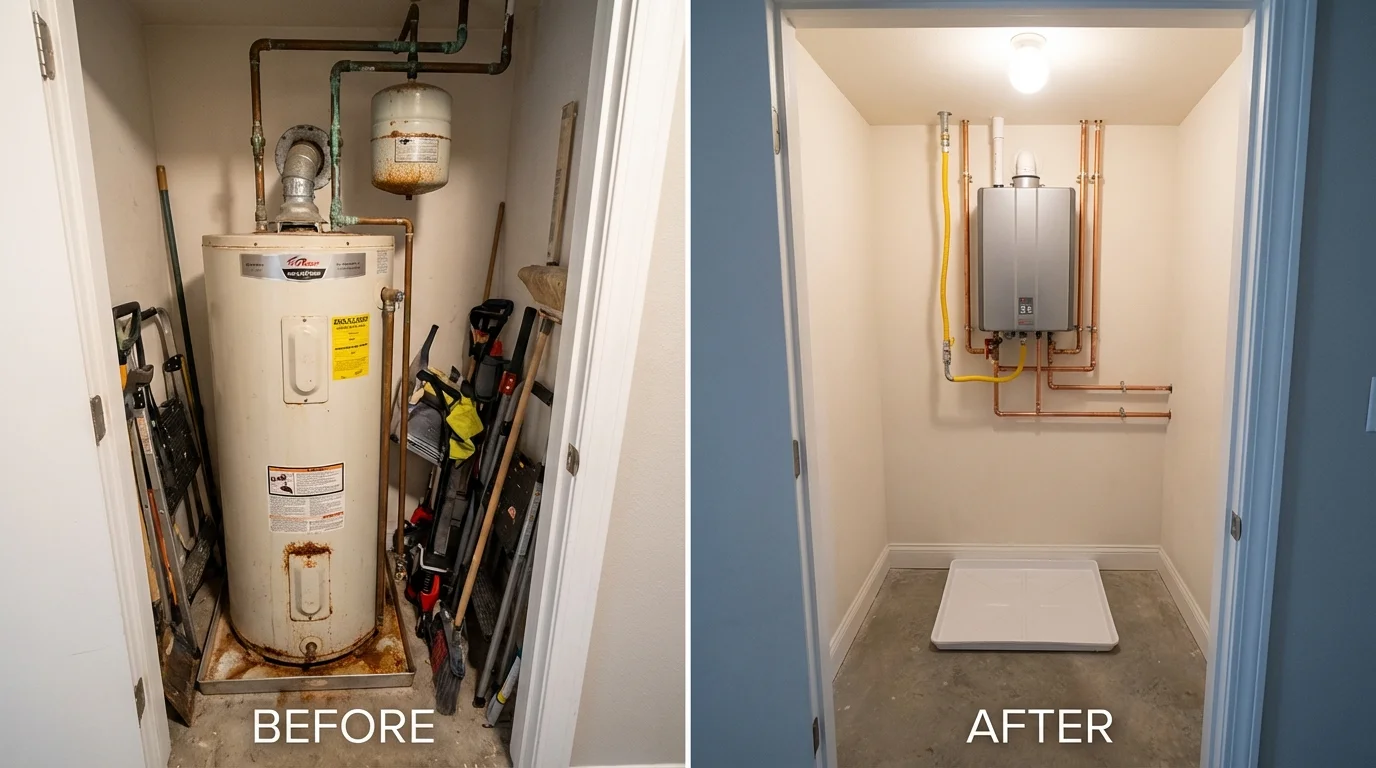 Tank water heater versus wall-mounted tankless unit comparison for Virden, IL homeowners